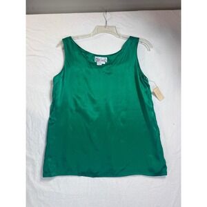 Silk Land Emerald Green 100% Pure Silk Tank Top Sleeveless Blouse Vintage Small